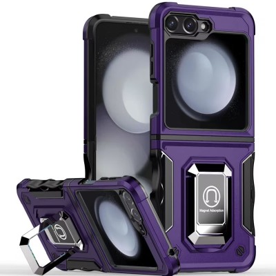 For Samsung Z Flip 6 OPTIMUM Magnetic Ring Stand Hybrid Case Cover - Dark Purple