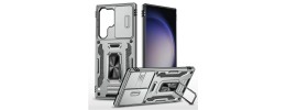 For Samsung Z Flip 6 Utter Tough Metal Ring Movable Camera Window Hybrid Case Cover - Gray