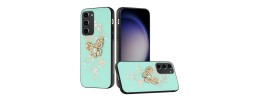 For Samsung s23 FE 5G SPLENDID Diamond Glitter Ornaments Engraving Case Cover - Enchanted Butterfly Mint