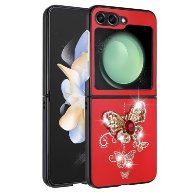 For Samsung s23 FE 5G SPLENDID Diamond Glitter Ornaments Engraving Case Cover - Garden Butterflies Red