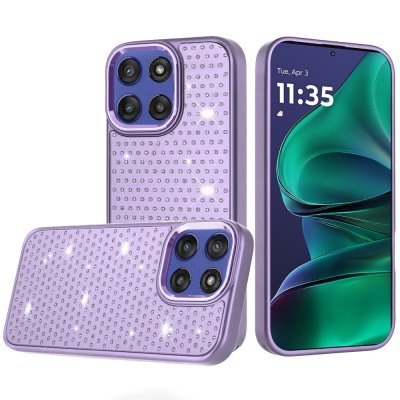 For Samsung s25 FE Beautiful Diamond Metallic Design Metal Chrome Edged Hybrid - Purple