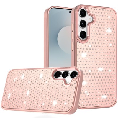 For Samsung s25 FE Beautiful Diamond Metallic Design Metal Chrome Edged Hybrid - Rose Gold