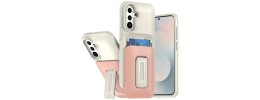 For Samsung s25 FE Card Holder (2X) with Wrist Strap Hybrid With  KickStand - Beige+Light Pink