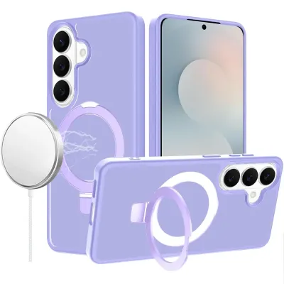 For Samsung s25 FE Magnetic Matching Ring Stand Full Rotation Matte Hybrid - Light Purple
