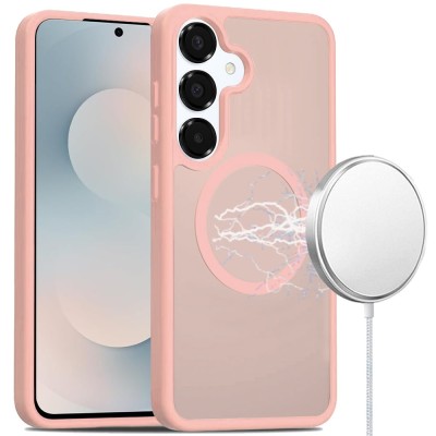 For Samsung s25 FE [Magnetic Circle] Smooth Safe Matte Feel Hybrid Case - Light Pink