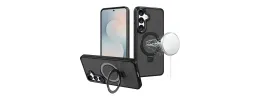 For Samsung s25 FE Metal Chrome Kickstand [Magnetic Circle] Shockproof Matching Camera Hybrid - Black