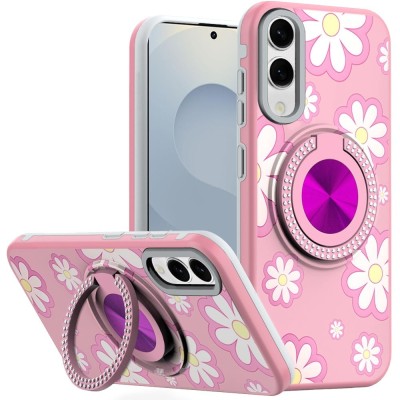 For Samsung s25 FE Metal Diamond CD Pattern Design Matte  Finished Hybrid with Rotational Ring [Car Mount Friendly] Case - 8