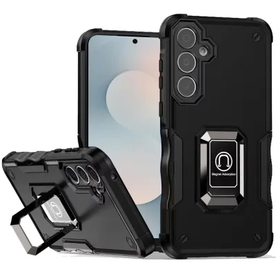 For Samsung s25 FE OPTIMUM Magnetic Ring Stand Hybrid Case Cover - Black