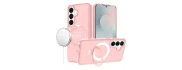 For Samsung s25 FE Magnetic Matching Ring Stand Full Rotation Matte Hybrid - Light Pink