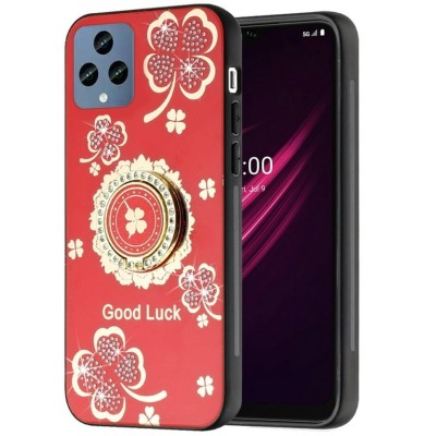 For Samsung s25 FE SPLENDID Diamond Glitter Ornaments  Engraving Case Cover - Good Luck Floral Red