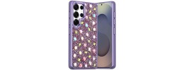 For Samsung s25 FE Stick-On Embedded Glass Diamonds of  Colorful Floral Arrangement HQ Hybrid Case - Purple