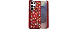 For Samsung s25 FE Stick-On Embedded Glass Diamonds of  Colorful Floral Arrangement HQ Hybrid Case - Red