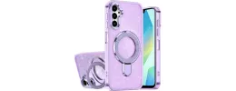 For Samsung s25 FE Transparent Glitter Rotaional Magnetic Ring Stand HQ Hybrid - Light Purple