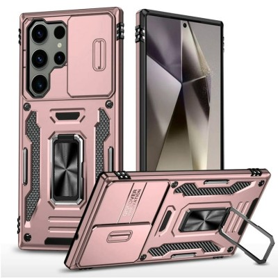 For Samsung s25 FE Utter Tough Metal Ring Movable Camera Window Hybrid Case Cover - Rose Gold
