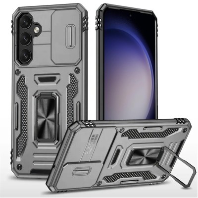 For Samsung s25 FE Utter Tough Metal Ring Movable Camera Window Hybrid Case Cover - Silver