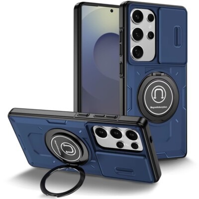 For Samsung s25 Plus/s24 Plus Push Mount Friendly Camera Protective [Ring Stand] Hybrid Case - Dark Blue