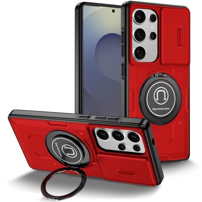 For Samsung s25 Plus/s24 Plus Push Mount Friendly Camera Protective [Ring Stand] Hybrid Case - Red