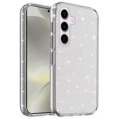 For Samsung s25 Plus/s24 Plus Gem Glitter Diamond Transparent Hard Colorful TPU Hybrid Case - Silver