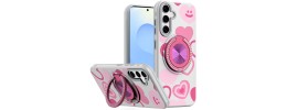 For Samsung s25 Plus/s24 Plus Metal Diamond CD Pattern Design Matte Finished Hybrid with Rotational Ring [Car Mount Friendly] Case - Hearts