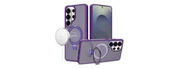 For Samsung s25 Ultra Magnetic Matching Ring Stand Full Rotation Matte Hybrid - Dark Purple
