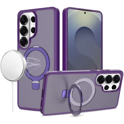 For Samsung s25 Ultra Magnetic Matching Ring Stand Full Rotation Matte Hybrid - Dark Purple