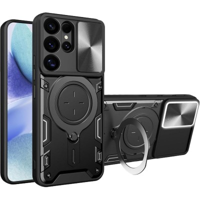 For Samsung s25 Ultra Car Mount with 2-Ring Stand Hybrid Case  Black