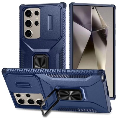 For Samsung s25 Ultra Complete Magnetic Metal Ring Stand Camera Protection Hybrid - Blue