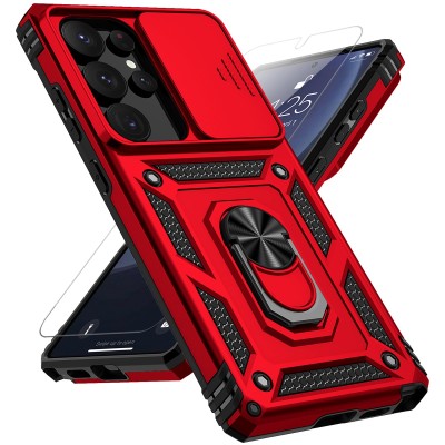 For Samsung s25 Ultra Complete Magnetic Metal Ring Stand Camera Protection Hybrid - Red