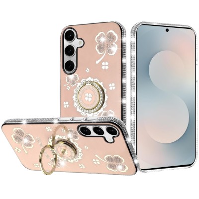 For Samsung s25 Ultra Cute Butterfly Ornaments Diamonds Shimmer Matching Metallic HQ Hybrid - Rose Gold