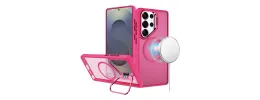 For Samsung s25 Ultra Fearless Tough HQ Metallic Hybrid with Camera Ring Stand [Magnetic Circle] Case - Hot Pink
