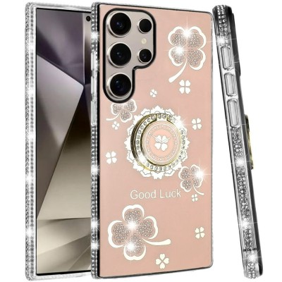 For Samsung s25 Ultra Full Diamond with Ornaments Case Cover - Pink Exquisite Garden