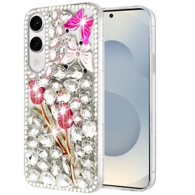 For Samsung s25 Ultra Full Diamond with Ornaments Hard TPU Case Cover - Gold Panda Floral
