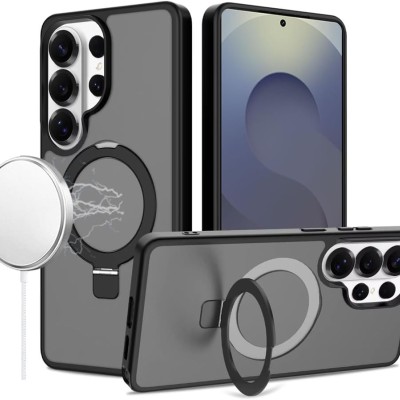 For Samsung s25 Ultra Magnetic Matching Ring Stand Full Rotation Matte Hybrid - Black