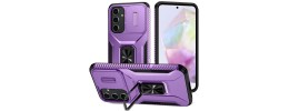 For Samsung s25 Ultra Magnetic Ring Circle Camera Cap KickStand Hybrid UV Paint Matte Finish Case - Purple