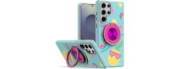 For Samsung s25 Ultra Metal Diamond CD Pattern Design Matte Finished Hybrid with Rotational Ring [Car Mount Friendly] Case - Floral D