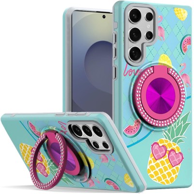 For Samsung s25 Ultra Metal Diamond CD Pattern Design Matte Finished Hybrid with Rotational Ring [Car Mount Friendly] Case - Floral D