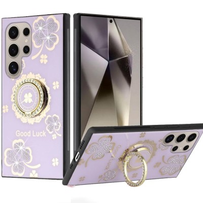 For Samsung s25 Ultra SPLENDID Diamond Glitter Ornaments Engraving Case Cover - Good Luck Floral Purple