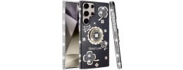 For Samsung s25 Ultra Spectacular Full Bling Stones Glitter HQ Hybrid Floral Series - Black