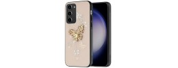 For Samsung s25 Ultra Splendid Glitter Butterfly Design Stand with Metallic Edges Hybrid Case - Black