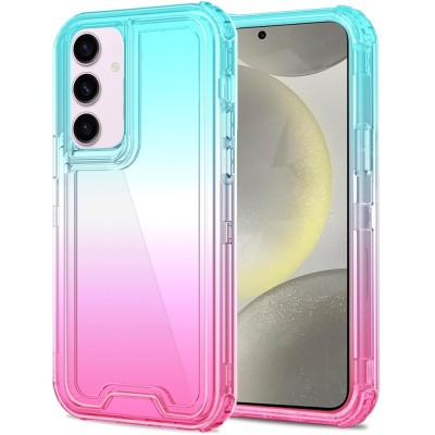 For Samsung s25/s24 3in1 Two Tone Shockproof Transparent Hybrid Case - Light Blue + Pink