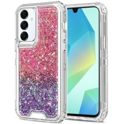 For Samsung s25/s24 Epoxy Sticker Glitter 3in1 Shockproof Transparent Hybrid Case - Hot Pink + Purple