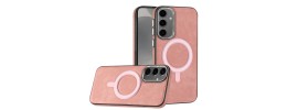 For Samsung s25/s24 Fashion PU Vegan Chrome Edged Case Cover - Pink