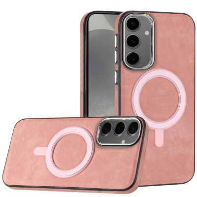 For Samsung s25/s24 Fashion PU Vegan Chrome Edged Case Cover - Pink