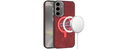 For Samsung s25/s24 Fashion PU Vegan Chrome Edged Case Cover - Red