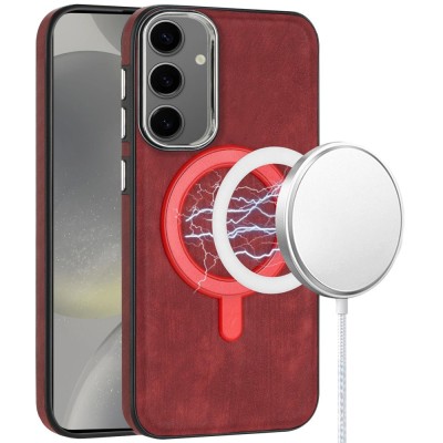 For Samsung s25/s24 Fashion PU Vegan Chrome Edged Case Cover - Red