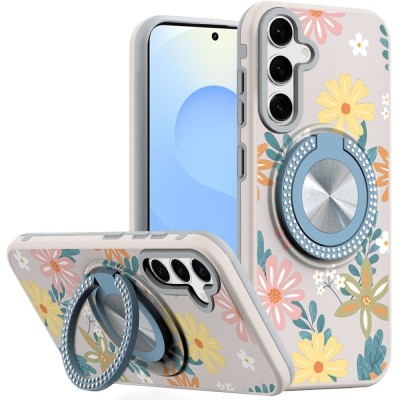 For Samsung s25/s24 Metal CD Pattern Matte Finished Hybrid with Rotational Ring [Car Mount Friendly] Case - Blue