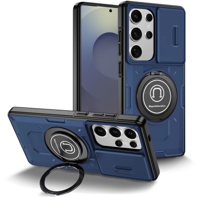 For Samsung s25/s24 Push Mount Friendly Camera Protective [Ring Stand] Hybrid Case - Dark Blue
