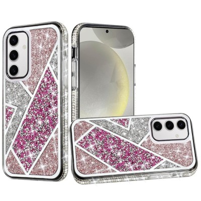 For Samsung s25/s24 Rhombus Bling Glitter Diamond Case Cover - Rose Pink