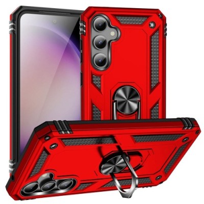 For Samsung s25/s24 Ring Magnetic Kickstand Hybrid Case Cover - Red