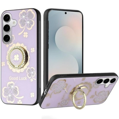 For Samsung s25/s24 SPLENDID Diamond Glitter Ornaments Engraving Case Cover - Good Luck Floral Purple